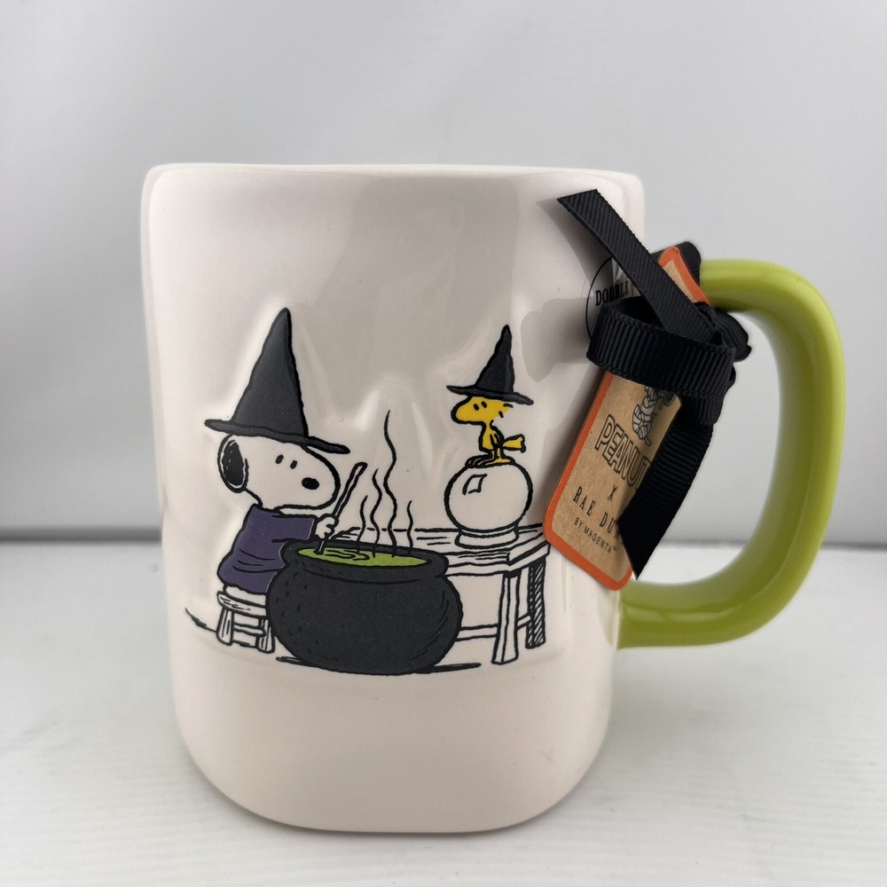 Rae‎ Dunn Peanuts Halloween Snoopy And Woodstock WITCH'S BREW Mug With Green NEW